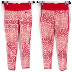 Nike Pro Womens Leggings Size M Red Fair Isle Geometric Print Athletic